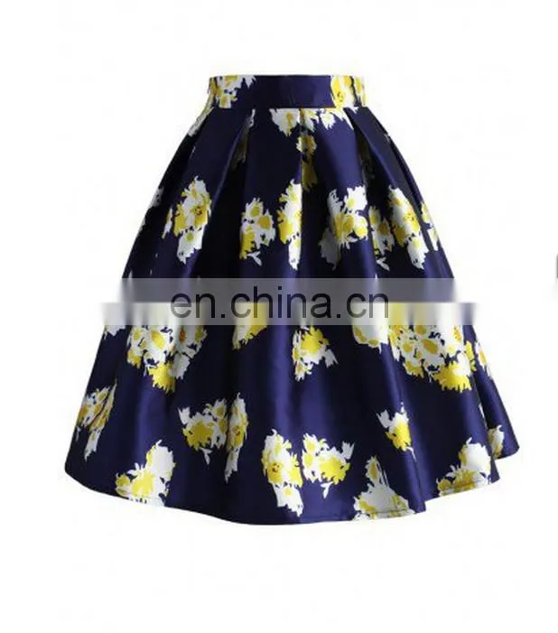 Hot sale satin floral A-line women skirt