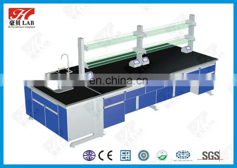 Steel Wood Lab Island Bench For University Laboratory with PVC Handle