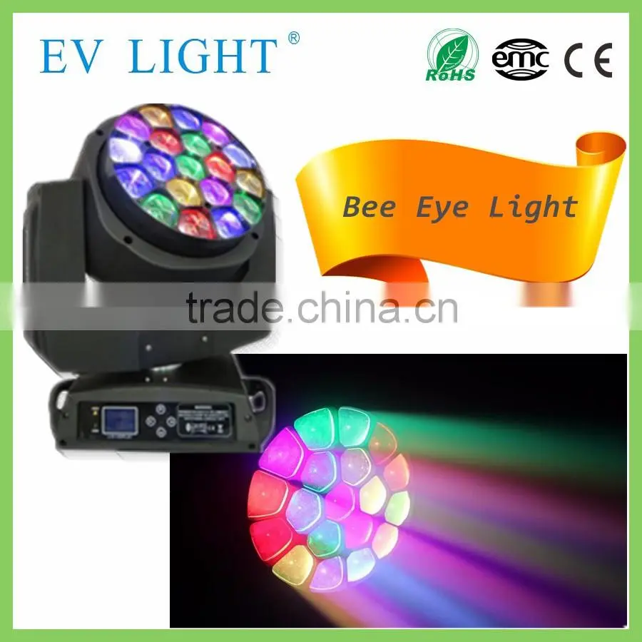 Rgbw zoom beam wash 19pcs*15w bee eye led beam moving head stage light