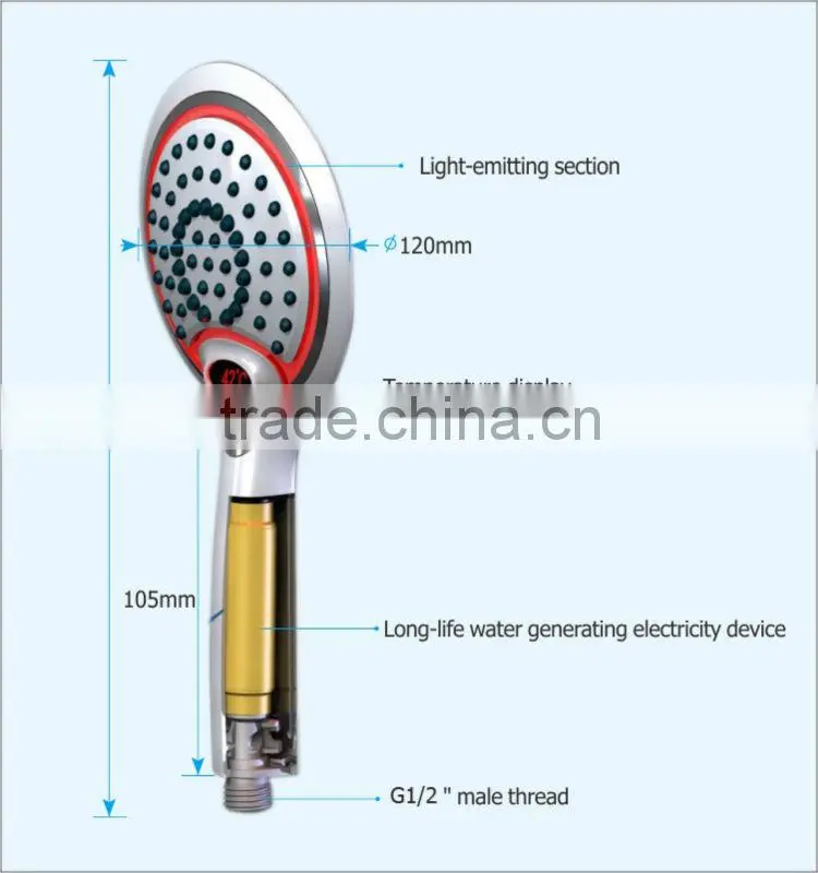 LED eco-flow hand shower head with temperature digital display