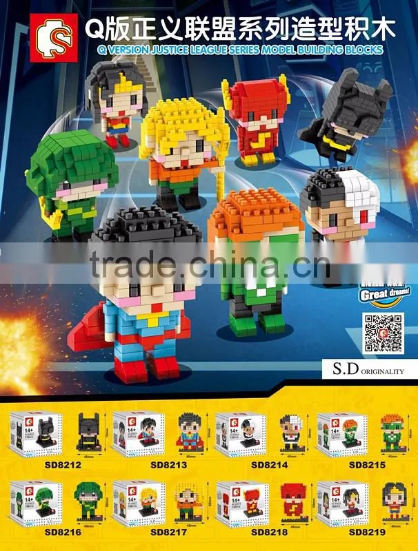 Mini Qute Sembo kawaii 8pcs/lot marvel avenger flash batman superman diamond plastic building block model educational toy