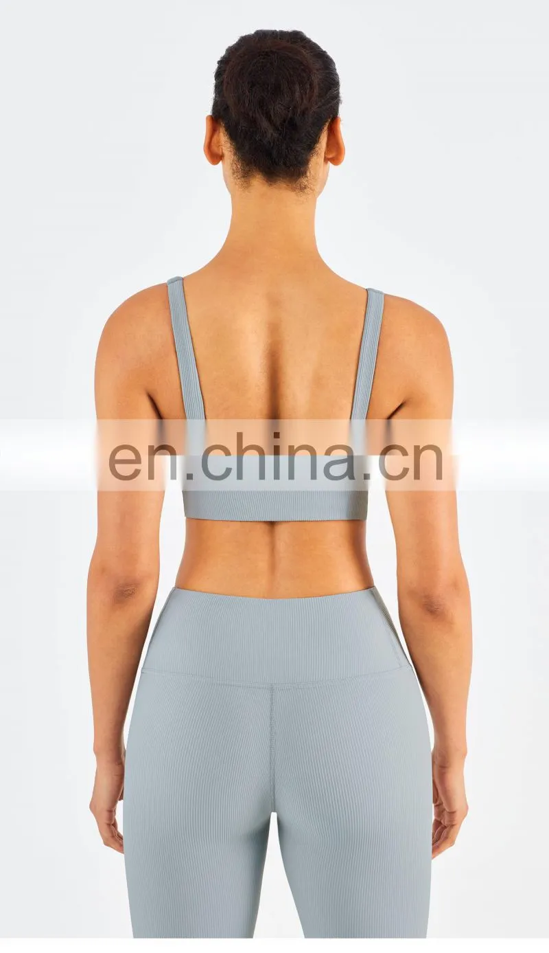 Gym Activewear Women Sling Wide Shoulder Bra Fitness Ribber Tank Top Running Sports Bra
