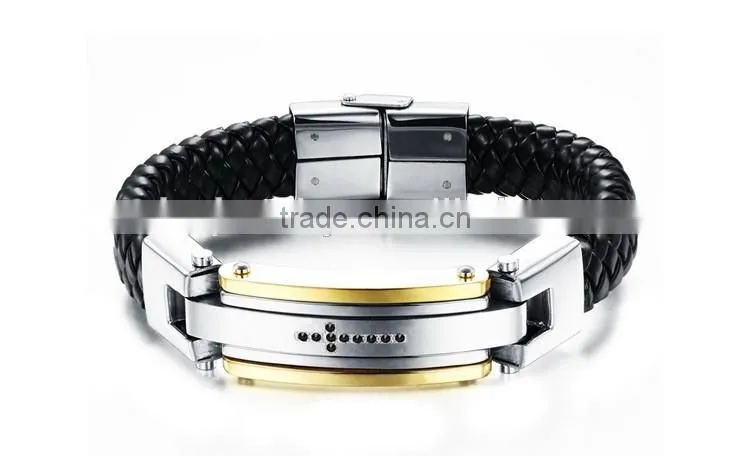 2016 Trendy Genuine Leather Bracelets 316L Stainless Steel Man Bracelet Paypal Accept