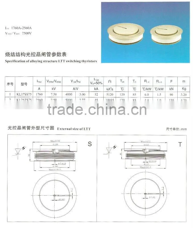 High Power Light Triggered Thyristors