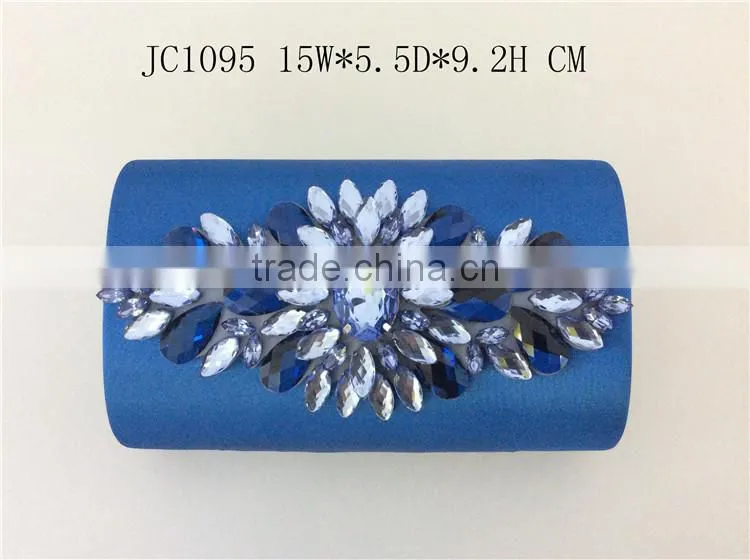fashion acrylic flower decorated satin clutch bag
