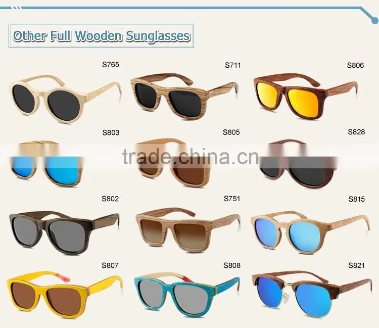 2015 Plastic frame with bamboo pins sunglasses customized with logo for free with polarized lenses