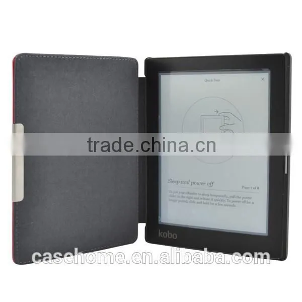 Smart side open style leather case cover for Kobo aura 6" ereader