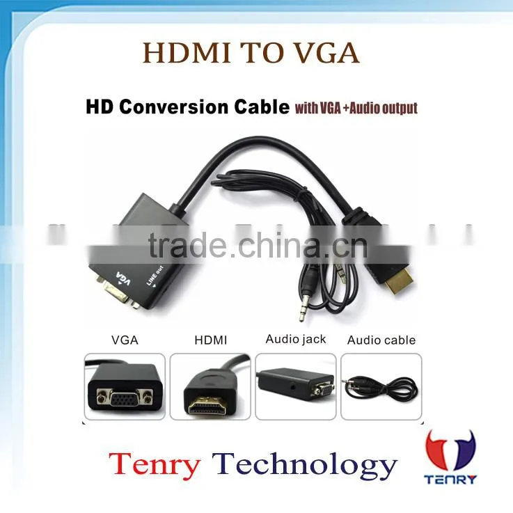 15CM vga to hdmi converter price Plus 3.5mm Audio Cable for HDTV PC Black New