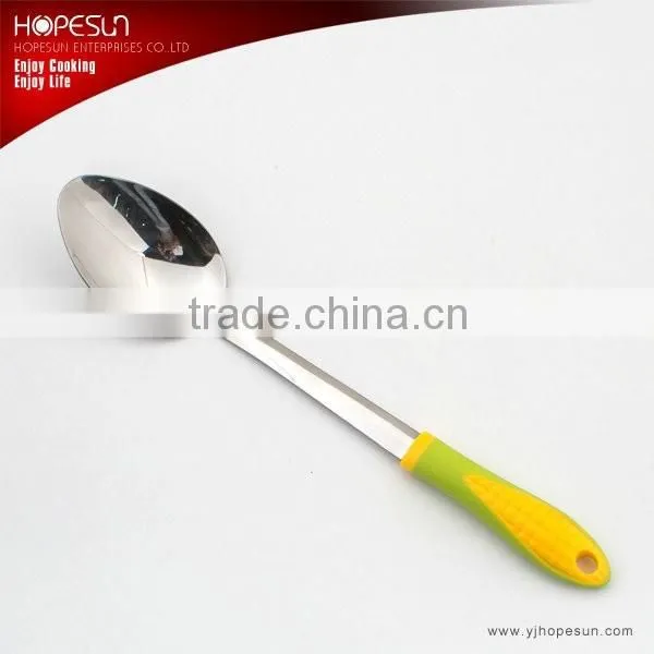 Modern colorful metal kitchen cooking solid spoon with plastic handle