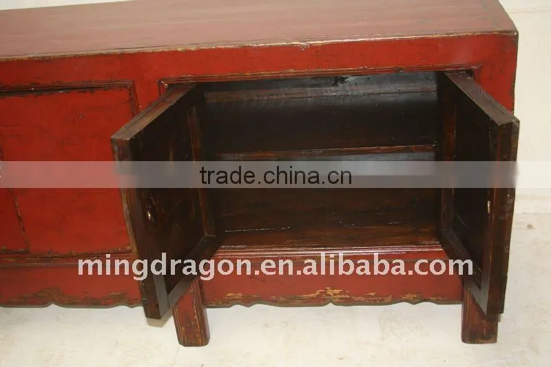 Chinese Antique Red Four Door Cabinet Shoes Kitchen Cupboard