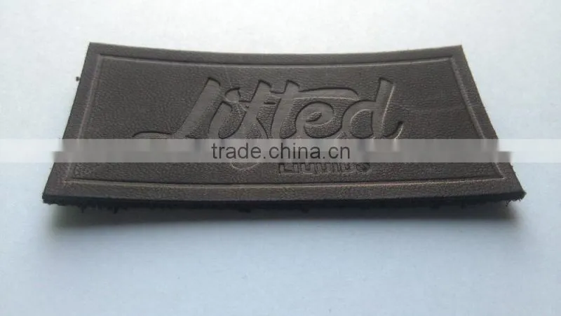 Good quality black debossed leather patch made in china
