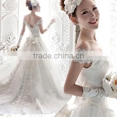 Women's Sweet White Slash Neck Wedding Dress