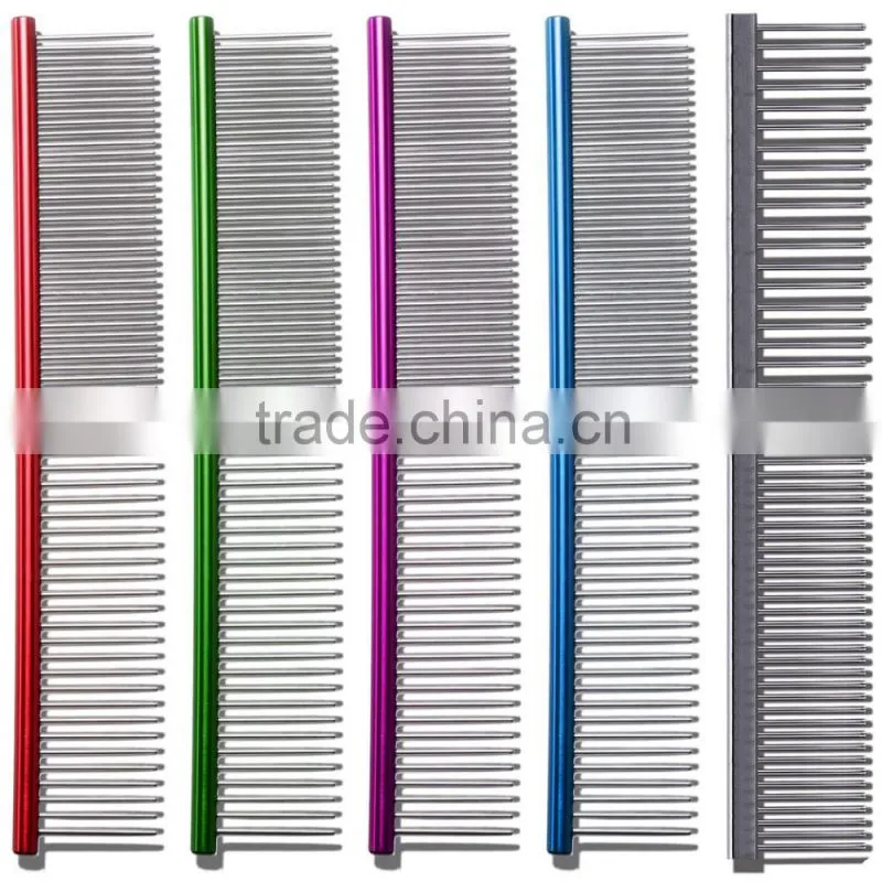 Homdox Pet Dog Pet Stainless Steel Grooming Long Comb Silver AM002861