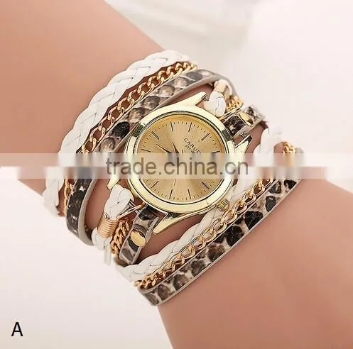 Top selling Women's Leopard 1" Wrap Braided leather bracelet watch/