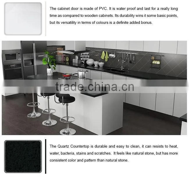 Oppein New Design U Shape Modern White PVC Wooden Kitchen Cabinet with Island