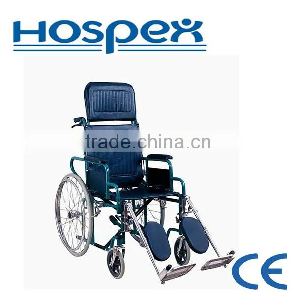 Adjustable seat angle steel reclining wheelchair