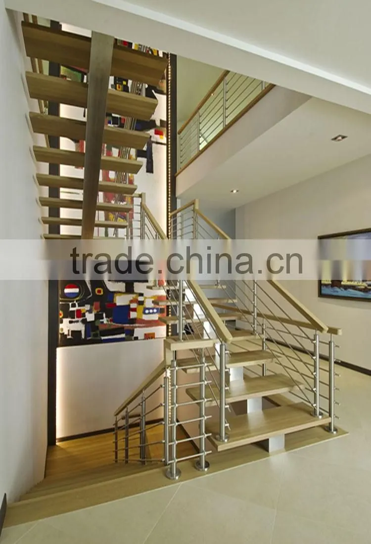 U shape modern indoor attic prefab metal used wood stairs