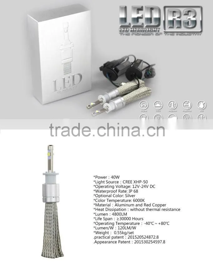 New Products H3 H7 H4 H11 H13 9005 9006 9004 9012 High Power 4800lm H1 Car LED lights Led Headlight