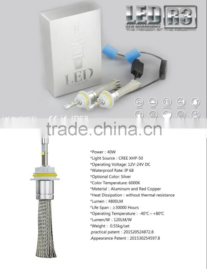 9005 12V R3 Led Fog Headlights 40W 4800LM Led Headlight For Cars 9005 9006 9007 H4 H8 H9 H10 H11 H13