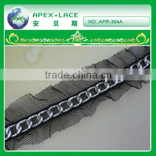 APR-360 Charming metal sequin swiss voile lace trimming/braids wholesale