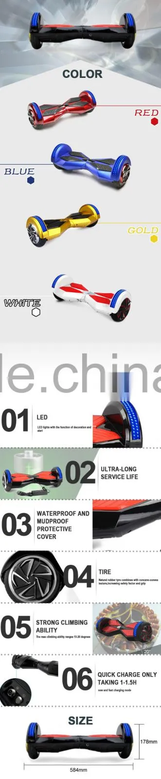 Max load up to 120 KG 8 inchs china hoverboard with bluetooth and side led light flash B3