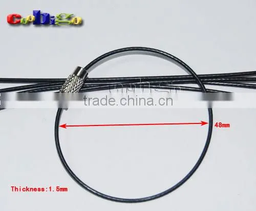 6"Stainless Steel Wire Keychain Cable With Black Rubber Twist Screw Locking Thinkness 1.5mm #FLQ042-B