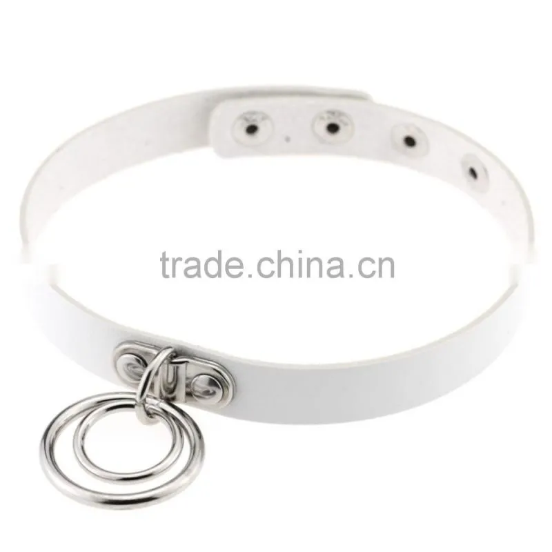 Hot Sale Fashion Sexy Punk Gothic Leather Choker necklace Round Metal Pendant Buckle Collar Anime Necklaces