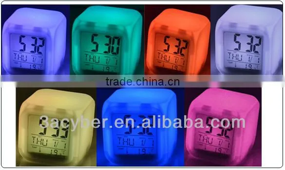 Glowing LED 7 Colors Change Digital Table Alarm Clock With Calendar Thermometer