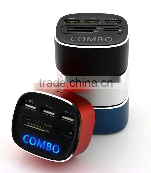 usb2.0 hub combo card reader with led logo