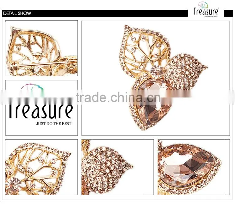 Custom new popular jewellry hollow alloy golden and gun black leaf brooch jewelry