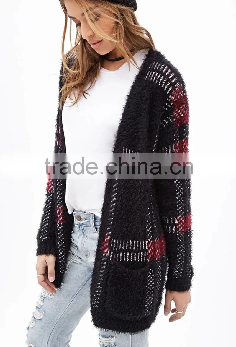 Fuzzy plaid cardigan