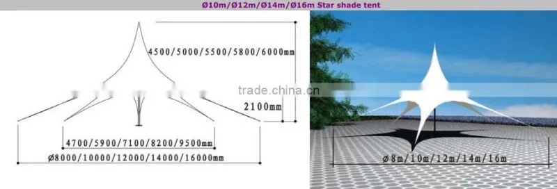 Aluminum white double PVC coated fabric stretch star tent for camping, catering