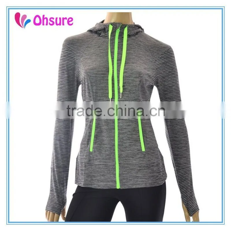 90% nylon 10% spandex womens sports jacket dry fit strip gym jacket