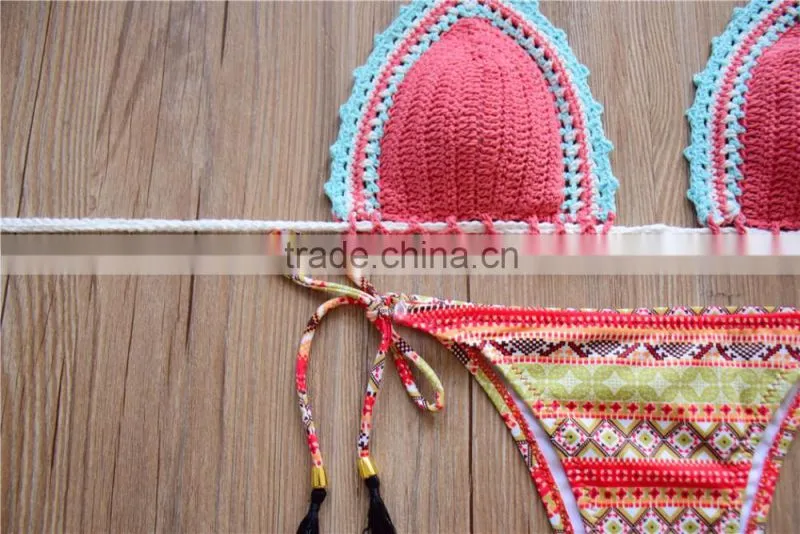 micro crochet latest fashion bikini, cotton handmade crochet beachwear for girl