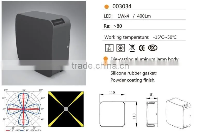 W-003034 IP54 4W LED modren square led wall light,concise designed wall mounted lamp