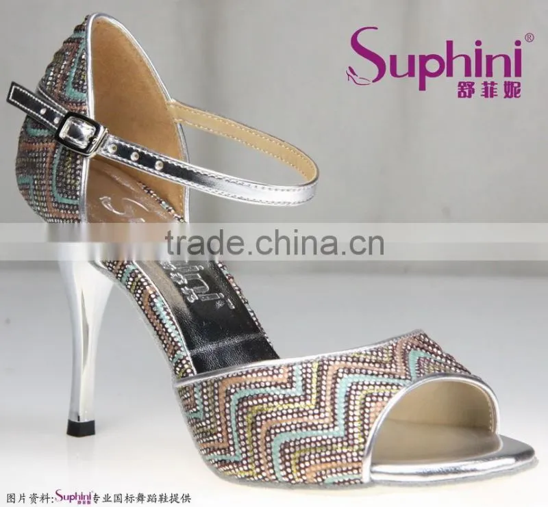 Suphini Silver Fabric Small Order Latin Tango Dance Shoes