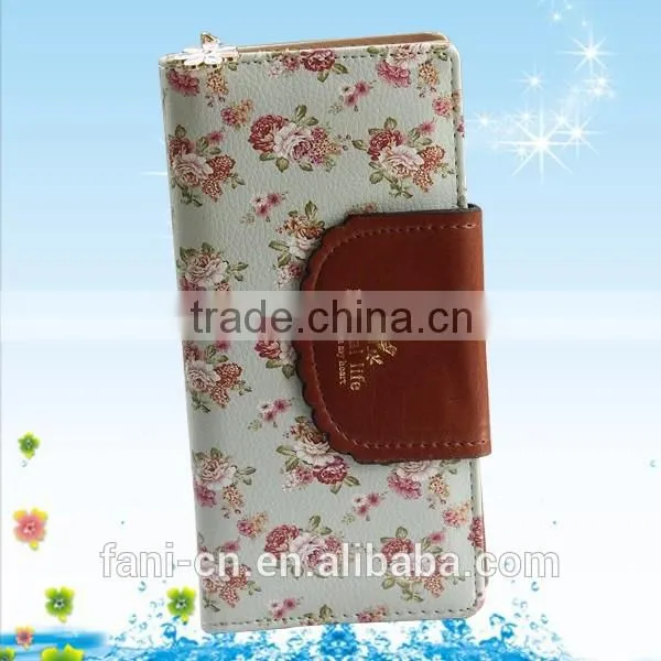 2015 latest new design red clutch bifold purse walletl with flower printed for woman
