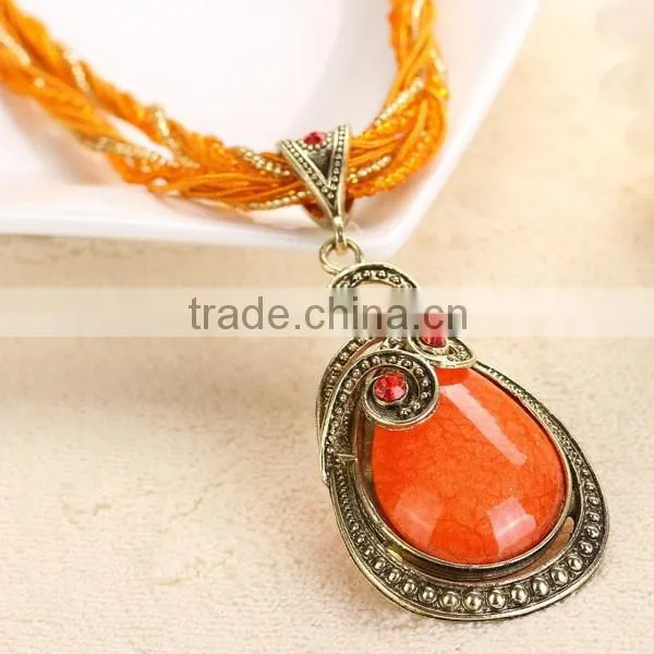 Women Vintage Water Drop Stone Pendant Necklace