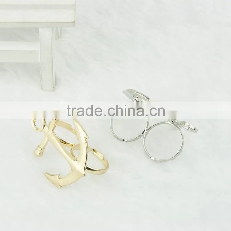 Fashion jewelry boat anchor dual silver ring