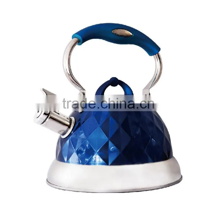 Blue color coating capsulated bottom water tea kettle best stainless steel whistling kettle for all heater