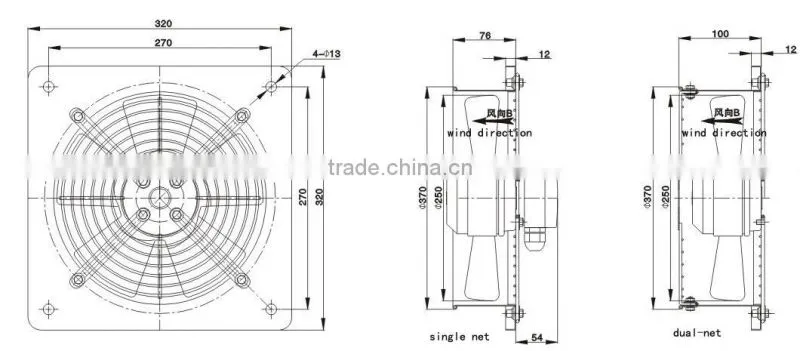 YWF250mm four poles external rotor ac sealed electric motor fans