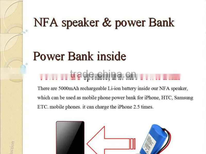 Near Fashion Field Audio(NFA) Amplifying Magic Wireless Speaker Power Bank for iphone 5 Samsung HTC mobile phone 5000mAh