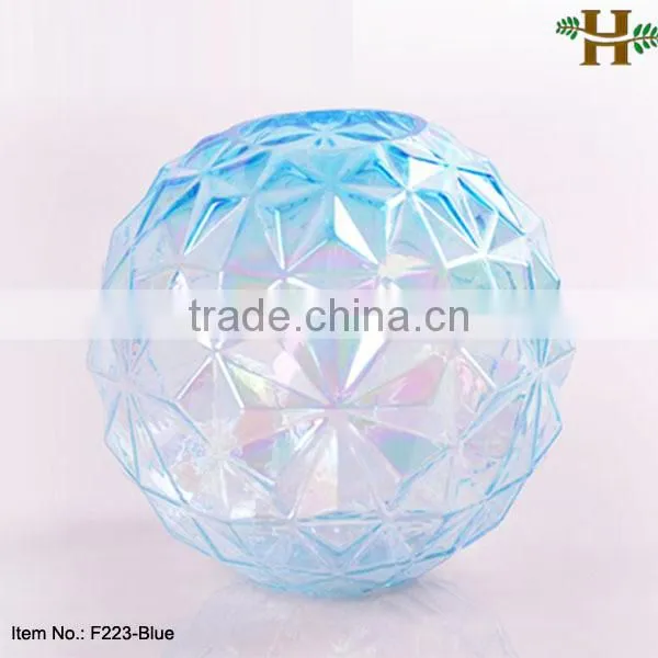 Mercury Blue Glass Round Ball Vase, Oval Glass Ball