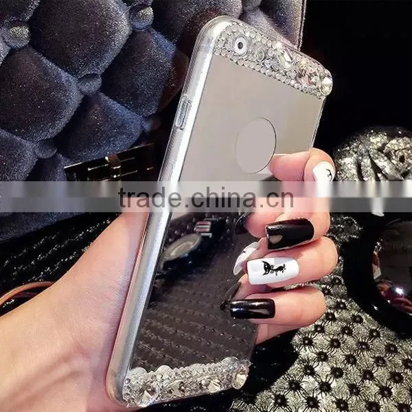 Cell phone case with mirror,TPU mirror diamond phone case for iPhone 6S 6Plus