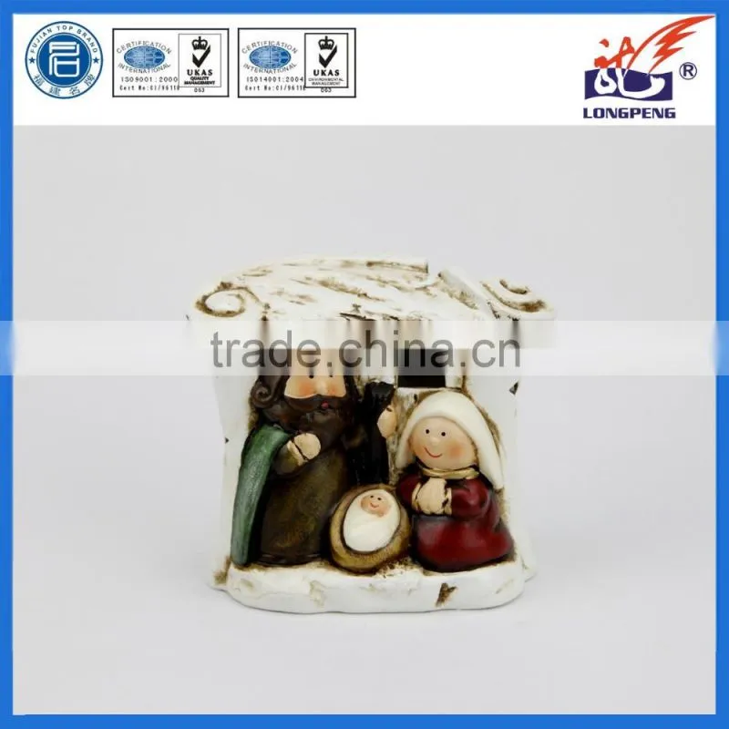 Handmade christmas holy family nativity scene with LED lights