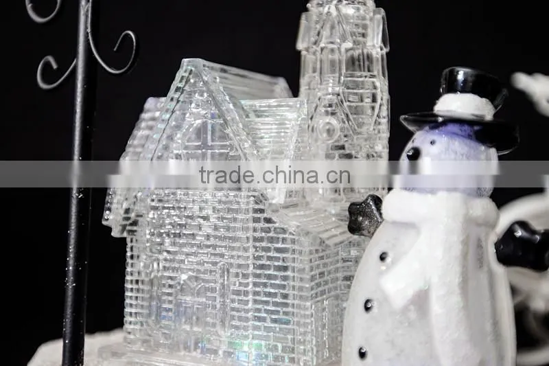 led acrylic christmas snow church with snowman and tree