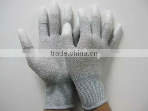 DDsafety Hot Sale PU Gloves Carbon Fiber Liner Knit Wrist White PU Coated On Finger