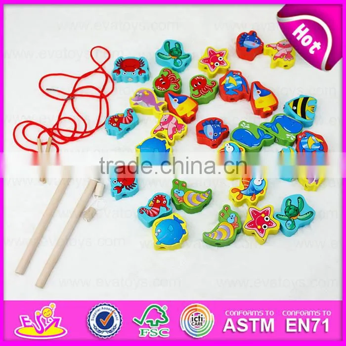 2015 New arrival cheap kids fishing game toy,Colorful children fishing pole toy,Christmas gift wooden string fishing toy W01A084