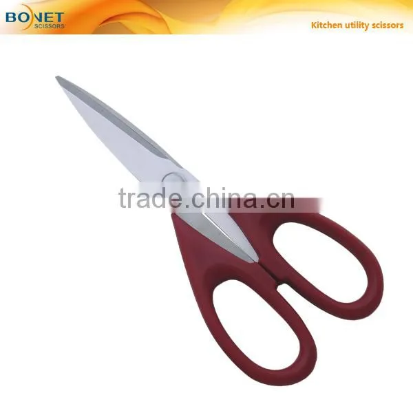 S52031 LFGB certificated 9-1/4" red plastic handle multifunction kitchen scissors