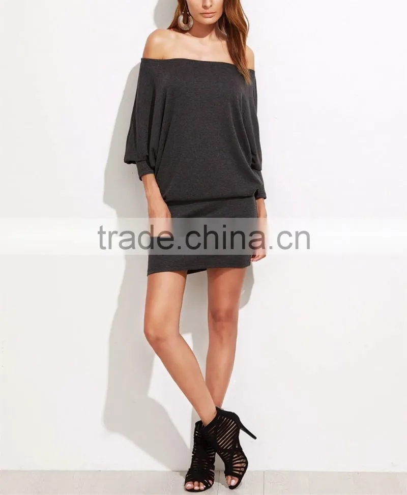 Off Shoulder Blouson Dress Women Long Sleeve Autumn Winter Grey Sexy Party Mini Dresses Women Vestidos